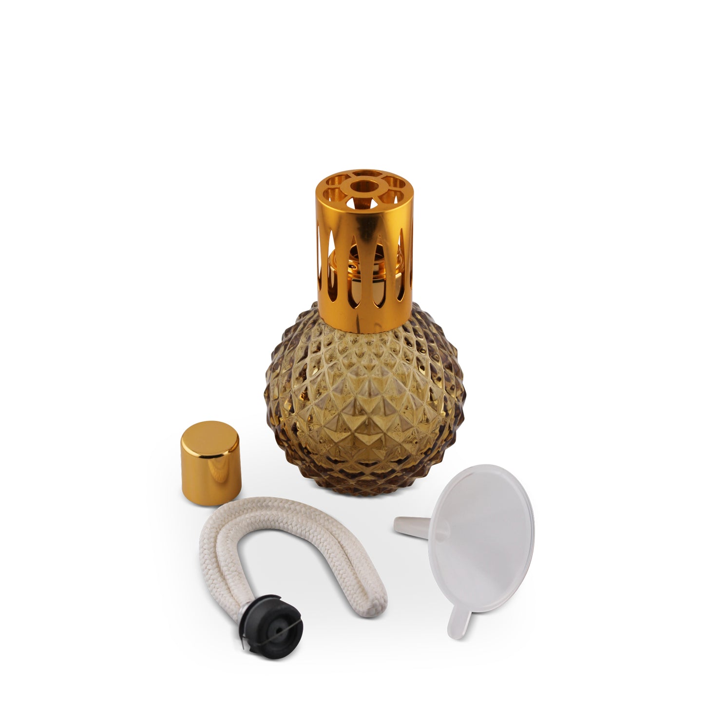 210ml Round Amber Crystal Cut Glass Aromatherapy Lamp