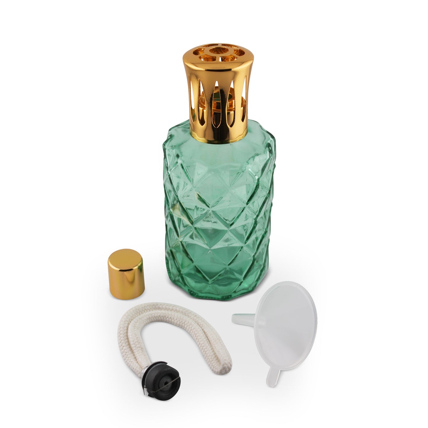 330ml Tall Diamond Emerald Green Glass Aromatherapy Lamp