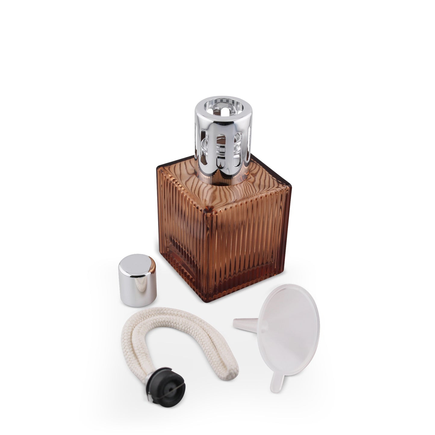 200ml Square Ridged Burnt Orange Glass Aromatherapy Lamp