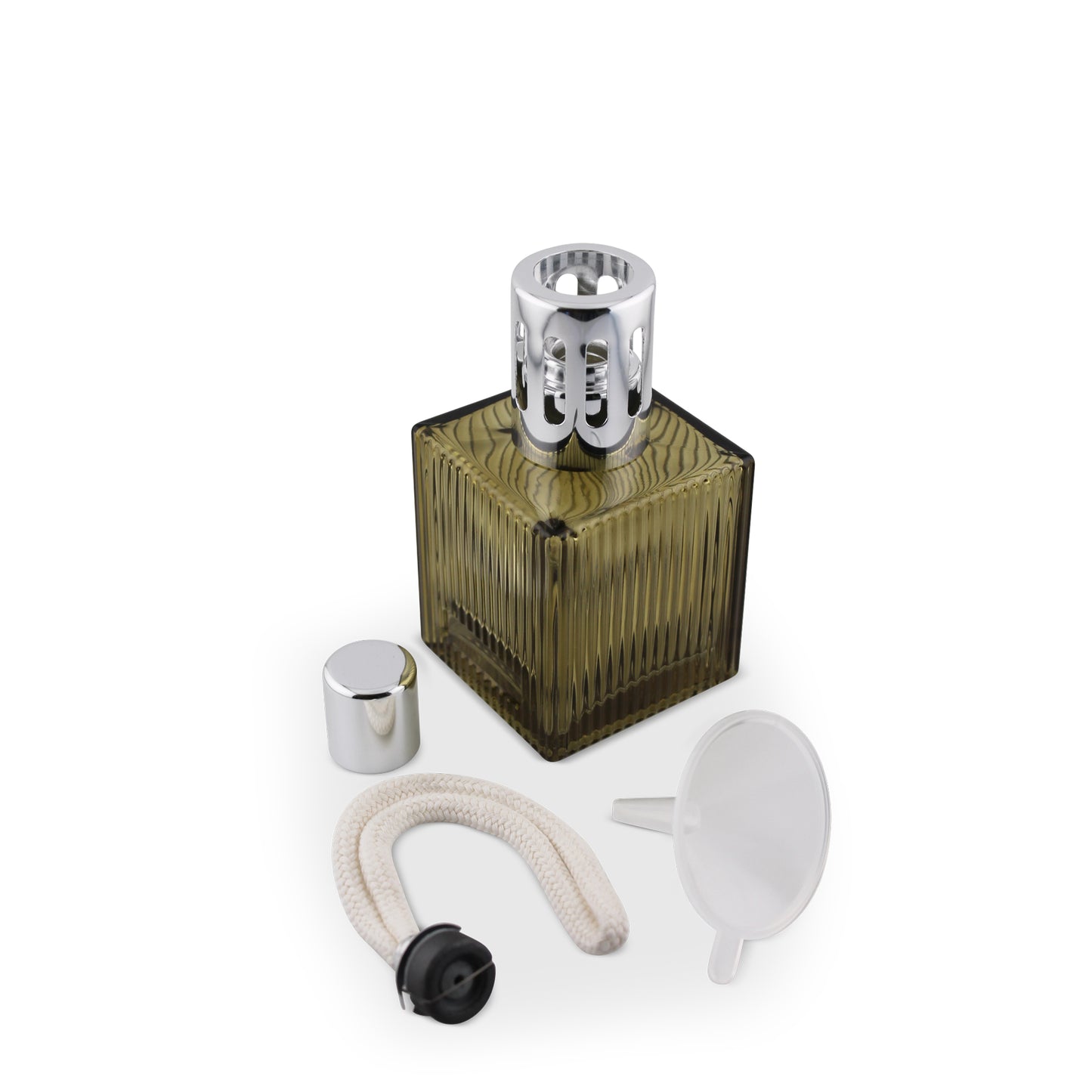 200ml Square Ridged Sage Green Glass Aromatherapy Lamp