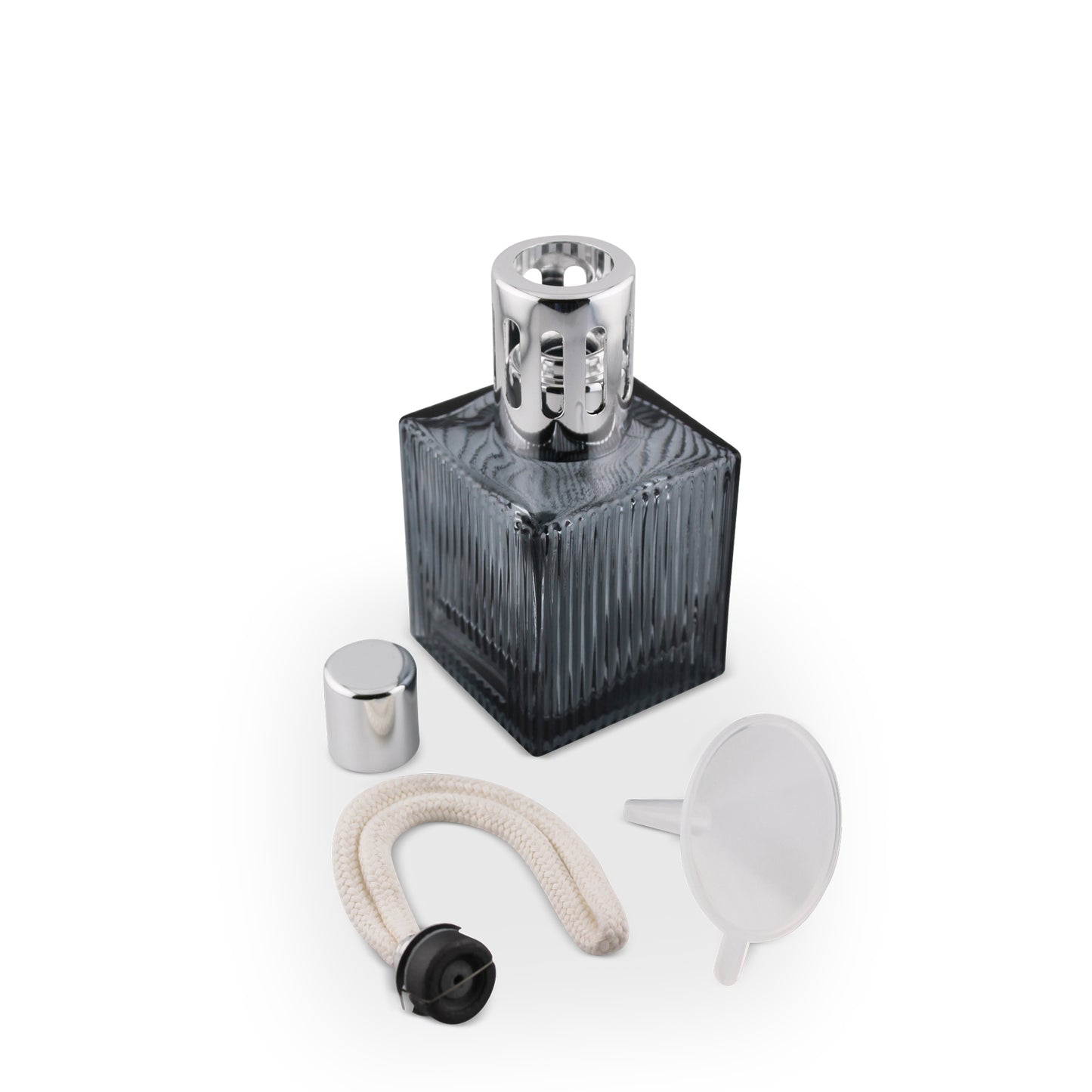 200ml Square Ridged Black Glass Aromatherapy Lamp