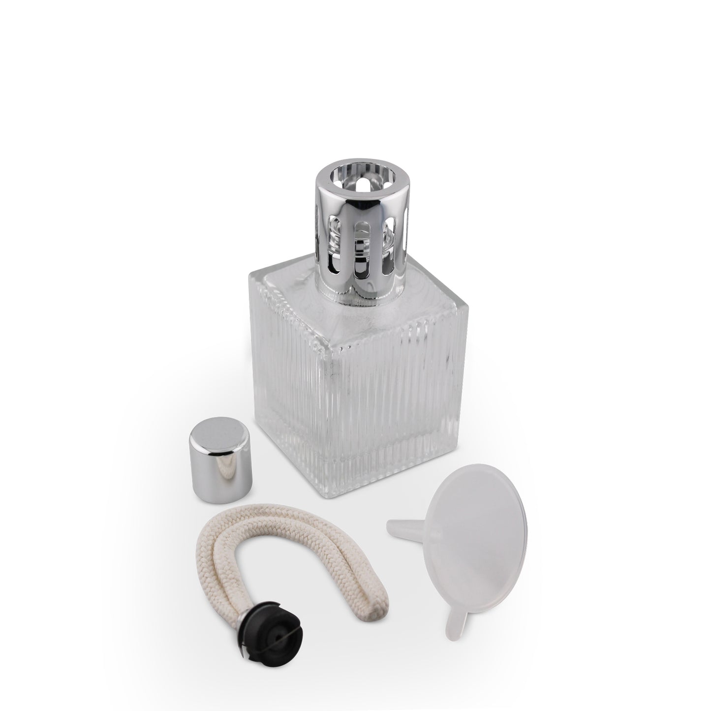 200ml Square Ridged Clear Glass Aromatherapy Lamp